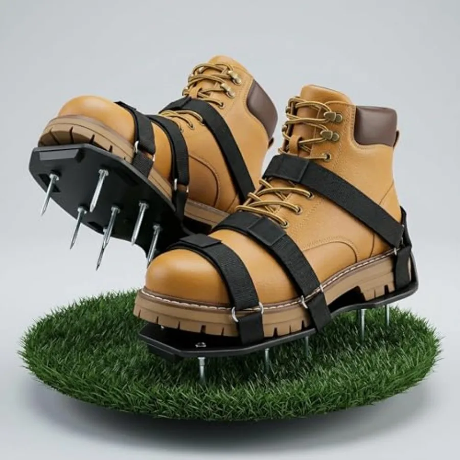 

Lawn Aerator Shoes - Heavy Duty Lawn Aeration Sandals with Stainless Steel Nails, Adjustable Straps for Grass Aeration, Fits Al