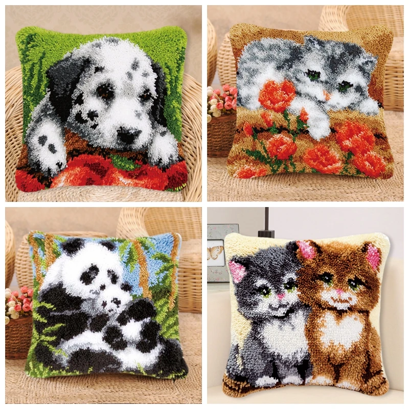 Animal Cartoon Pillow Coarse Wool Hand Knitted Cross Stitch Latch Hook Kit Carpet Embroidery Material Kussen Borduren Kruissteek