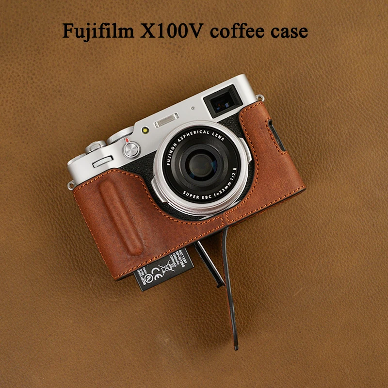 

Genuine Leather Camera case Bag Handmade Half Body Cover For Fujifilm Battery Opening