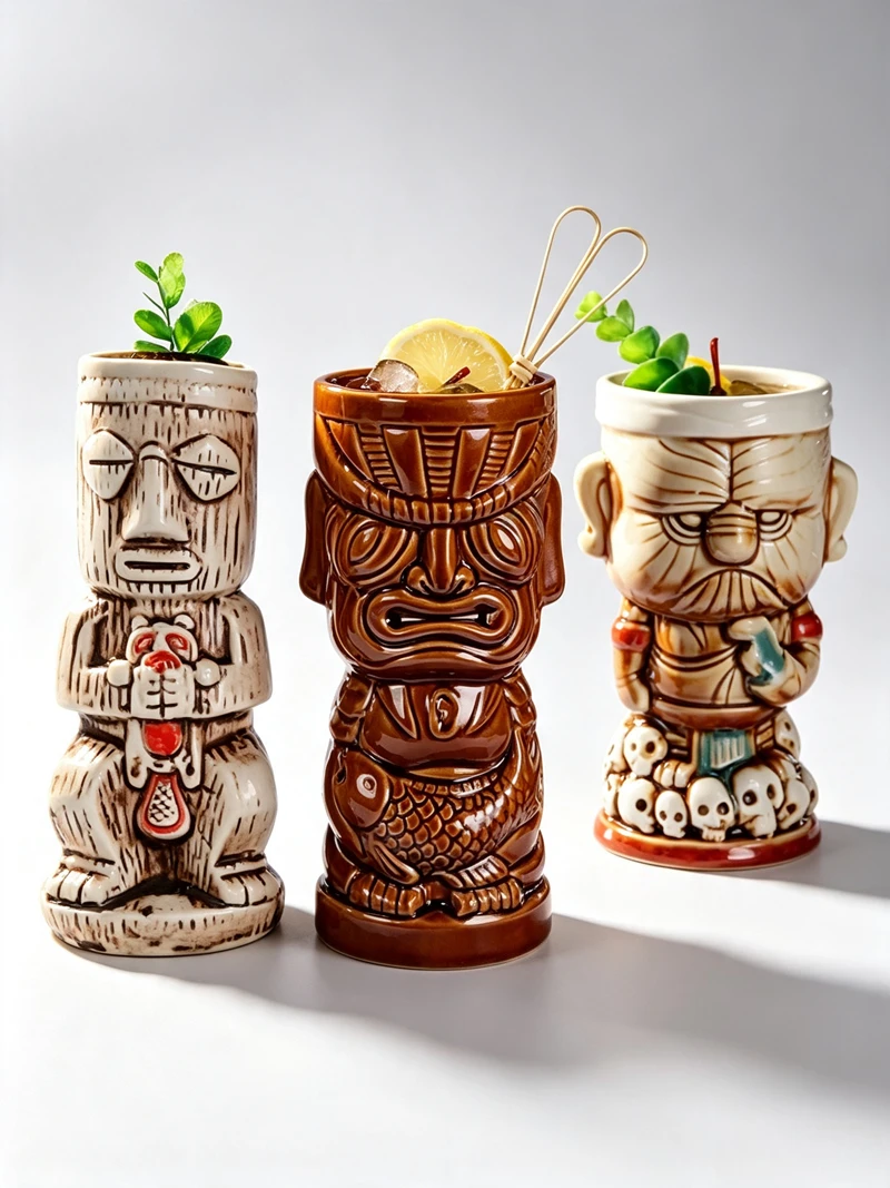 Bar Tiki Cups Personalized Hawaiian Cocktail, Creative Cup, Glazed Ceramic, Tiki Zombie Skull Mug, Bar Tools, Vintage