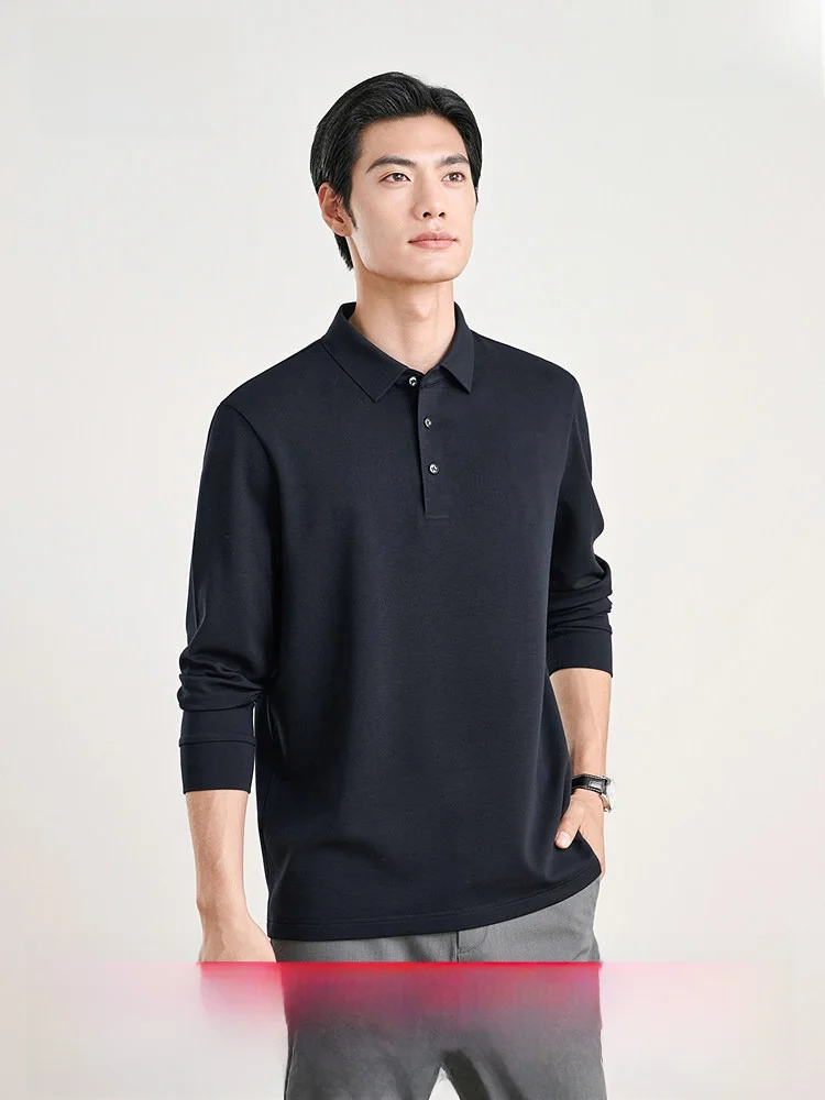 Cashmere Silk Long Sleeve T-Shirt Men's Youth  Casual Versatile Collared Top Modern Style Standard Fit Autumn Wear