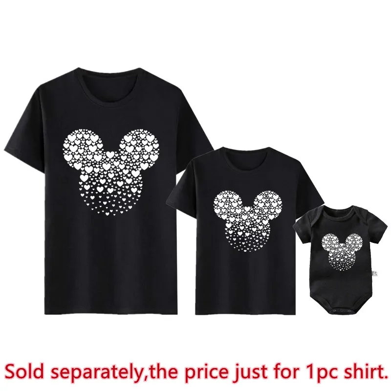 New Family Matching Outfits Heart Minnie Print Mother Daughter Son T Shirt Baby Romper Kawaii Mickey Mouse Family Look Clothes