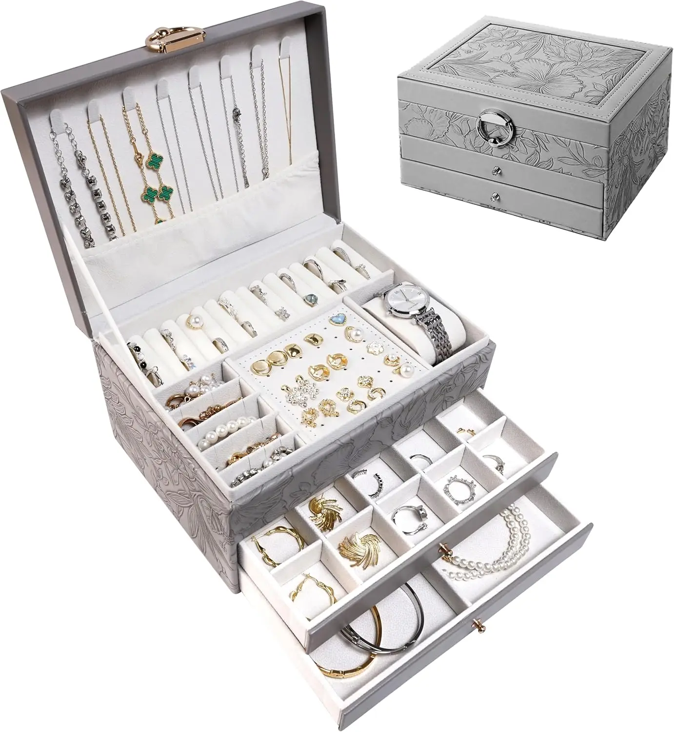 

Jewelry Organizer Box, Large Jewelry Boxes for Women, 3-Layer Jewelry Holder Organizer for Necklaces Earrings Rings