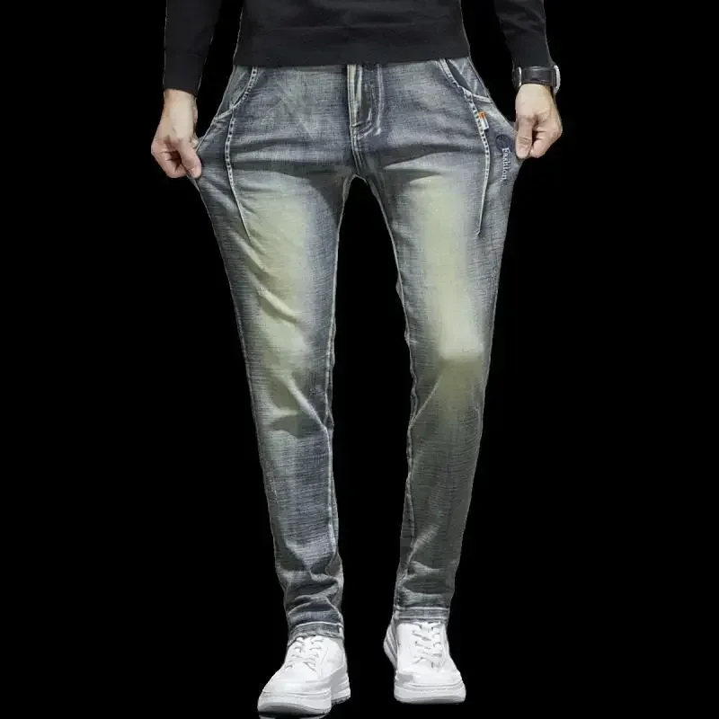 

Hip Hop Slim Fit Male Cowboy Pants Tight Pipe Trousers Skinny Men's Jeans Black New Rock Soft Korean Fashion 90s Streetwear In
