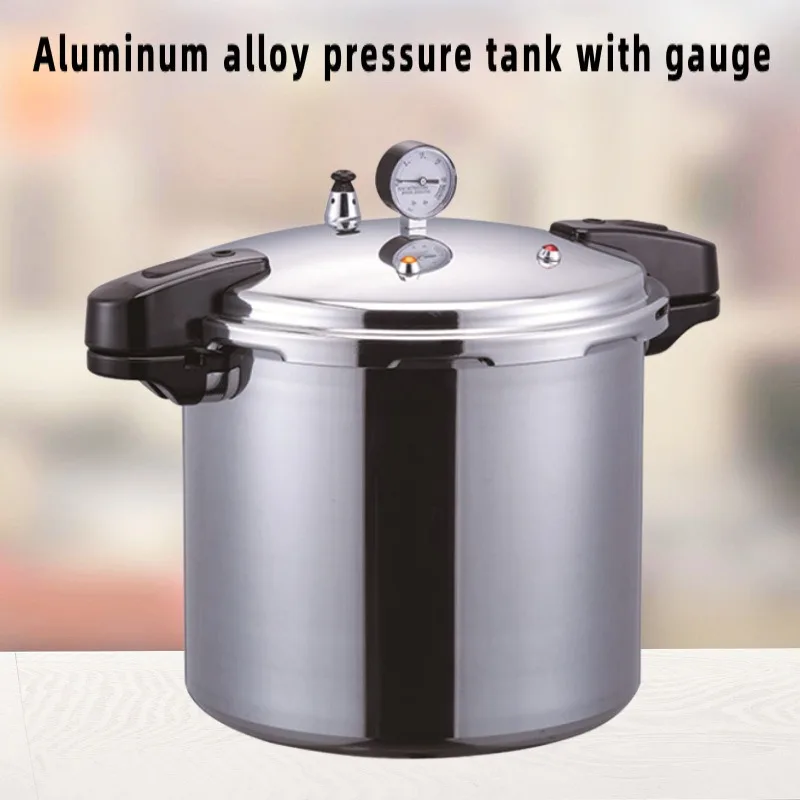 European Polished Aluminum Pressure Cooker Dual Handle Explosion Proof Pot With Gauge Home Commercial Cooking