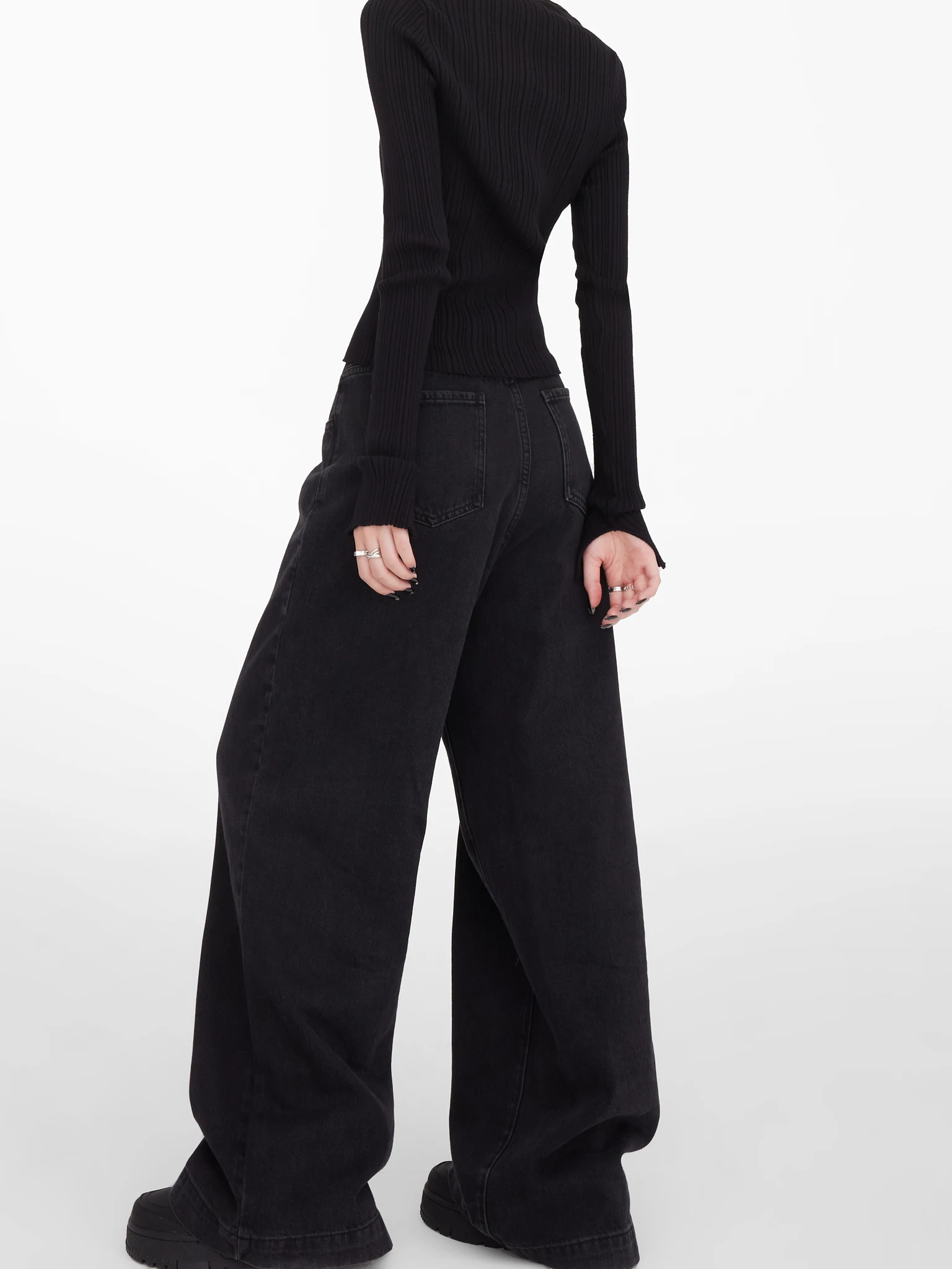 

Женские джинсы Bla с высокой талией, свободного кроя, прямые, широкие штанины, для похудения, осенняя новинка KTONE