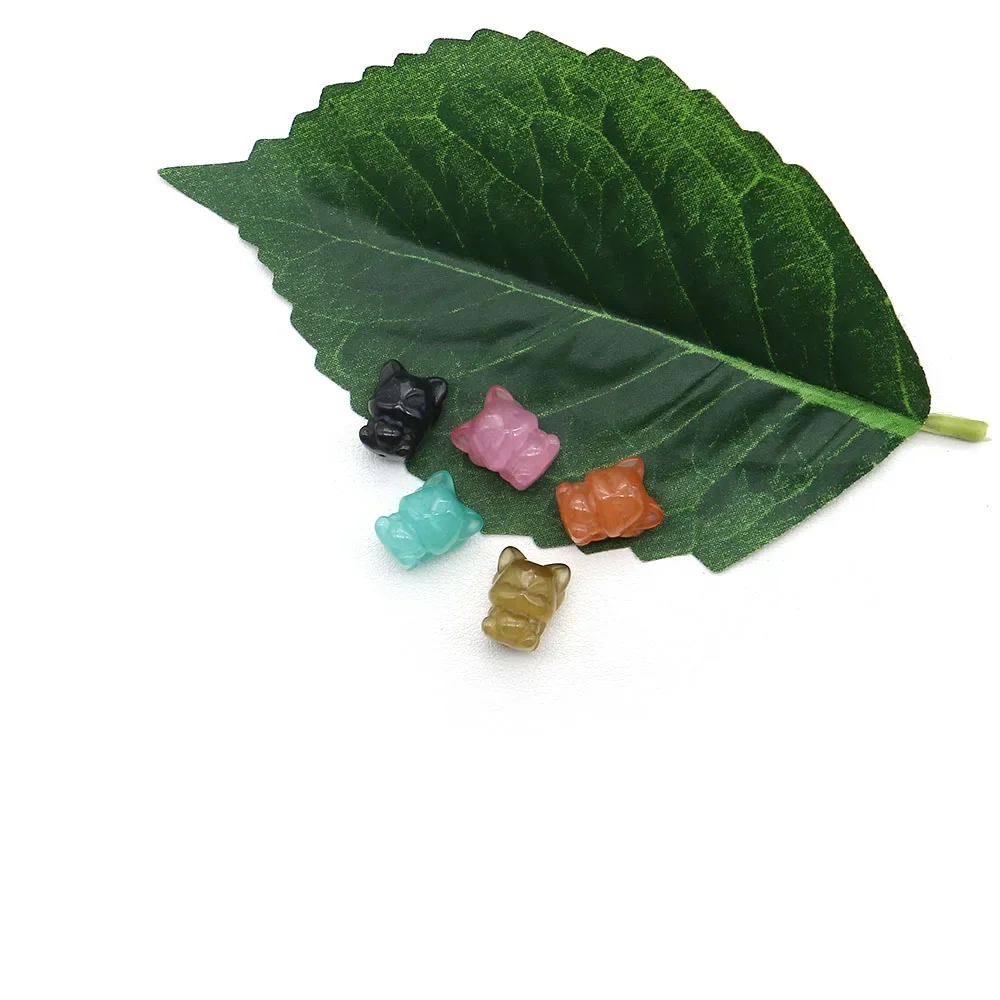 Natural Cat's Eye Stone Polished Cute Colorful Small Fox Shape Straight Hole Beads DIY Necklace Jewelry Color Random Delivery