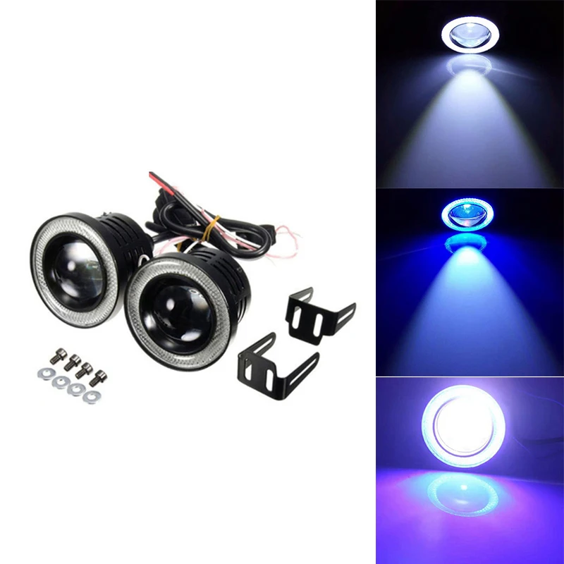 1 Pair 89Mm/3.5 Inch Car COB LED Angel Eyes Fog Light With Ring Lens Projector Sport Lights