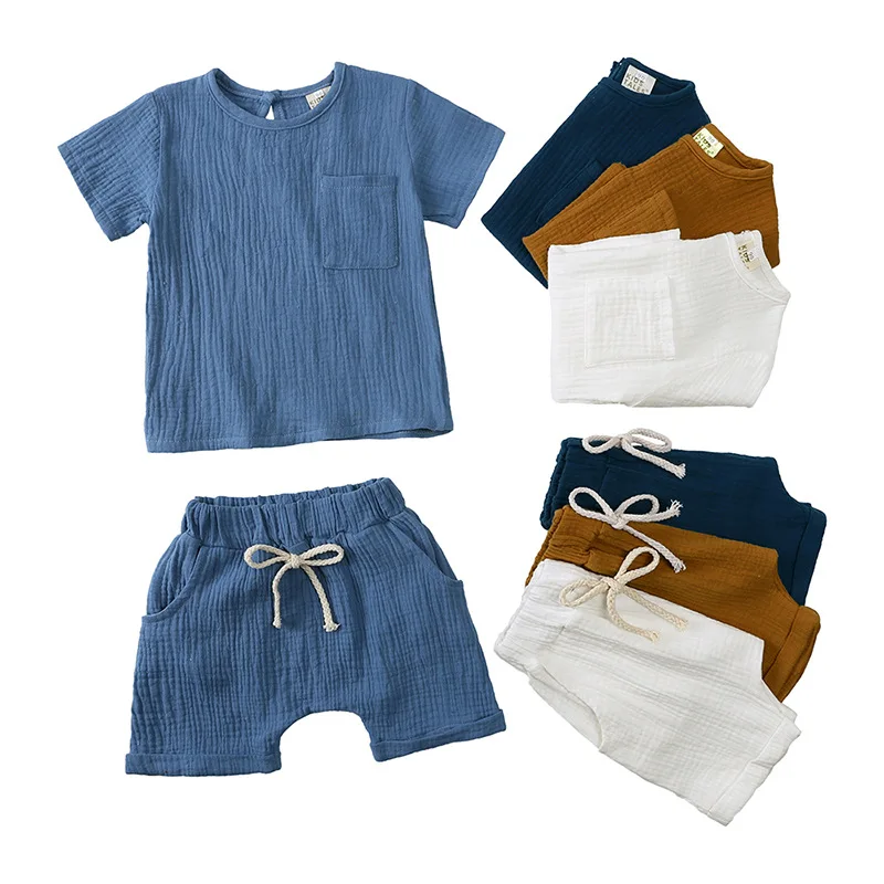 3 6 9 12 18 24 36 Months Baby Boys Clothing Sets Summer Comfortable Cotton Linen Tops And Shorts 2Pcs Kids Suits Newborn Clothes