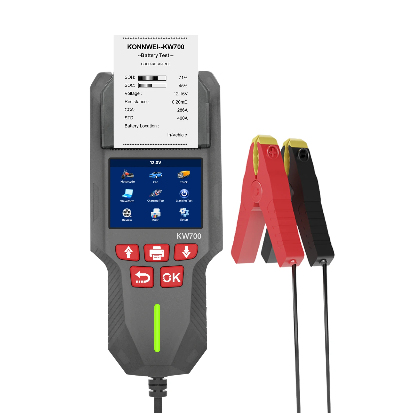 KW700 Car Motorcycle Truck Boat 12 Volt 24 Volt Battery Analyzer with Print Function