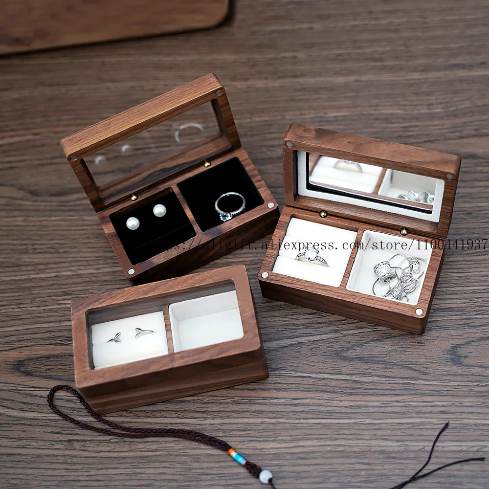 

Portable Wooden Square Jewelry Box Storage Box Valentine's Day Gift Earrings Hoop Necklace Ring Portable Jewelry Box
