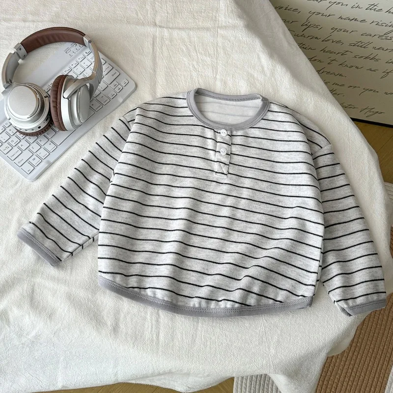 New Autumn Winter Girls Long-sleeve T-shirt Boys Children Basic Top Baby Casual Homewear Kids Loose-fitting Casual Base Shirt