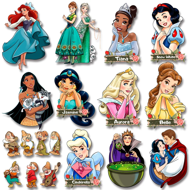 Princesses Villains Little Mermaid Jasmine Belle Dwarfs Iron on transfers for T-shirts Heat transfer stickers