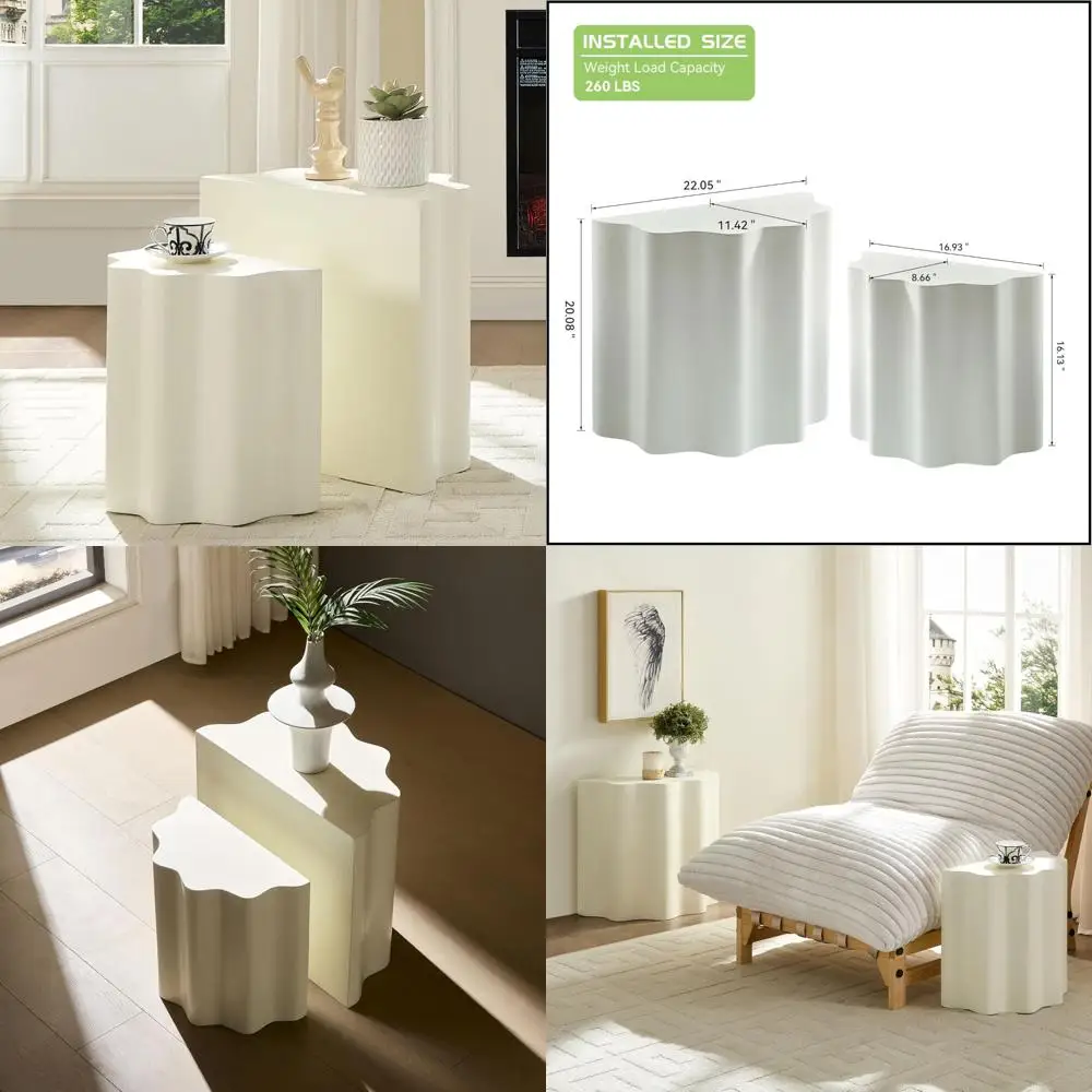 

Kevin Space Modern Side Tables Duo, Compact Coffee Tables with Anti-Slip Bases, Fiberglass Accent Furniture for Tight Spaces