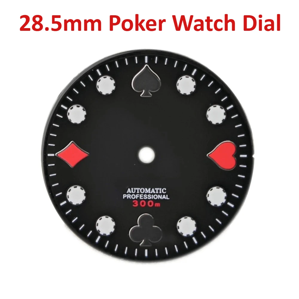 

Special 28.5mm Poker Watch Dial with Green Luminous for NH35 NH36 Movement Watches Face Black/Green/Blue Dials