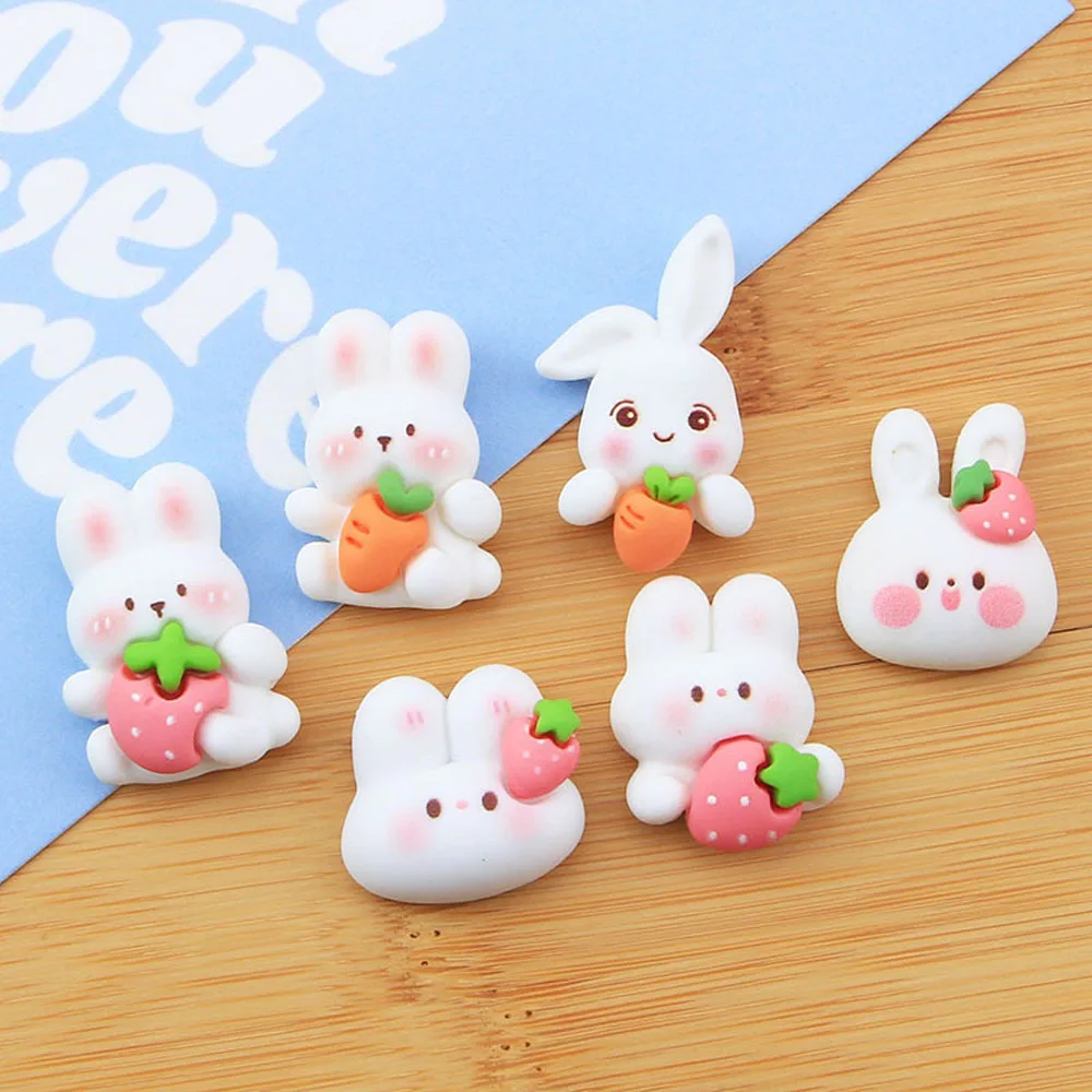 

3D Resin White Pink Rabbit Nail Art Accessories Cartoon Cute Strawberry 10Pcs Nail Parts Decorations Kawaii Charms Jewelry