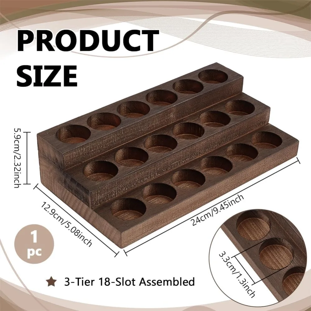 3-Tier 18 Slots Wooden Essential Oil Organizer Vintage Brown Wood Essential Oil Display Stand Makeup Storage Rack for Tabletop
