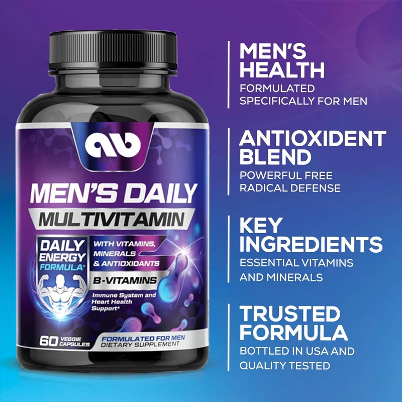 

Men's Multivitamin - Men's Multivitamin contains vitamins A, B12, C, and D, non GMO multivitamins, 60 capsules