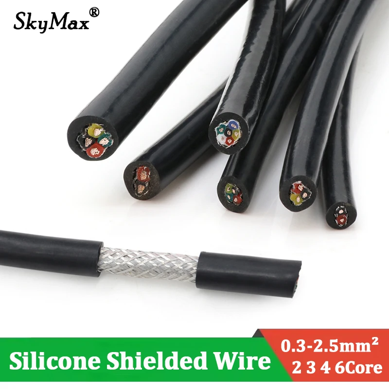 Square 0.3mm ~ 2.5mm Silicone Shielded Wire Multi-core 2 3 4 6Cores High Temperature Resistant Cable Power Control Signal Line