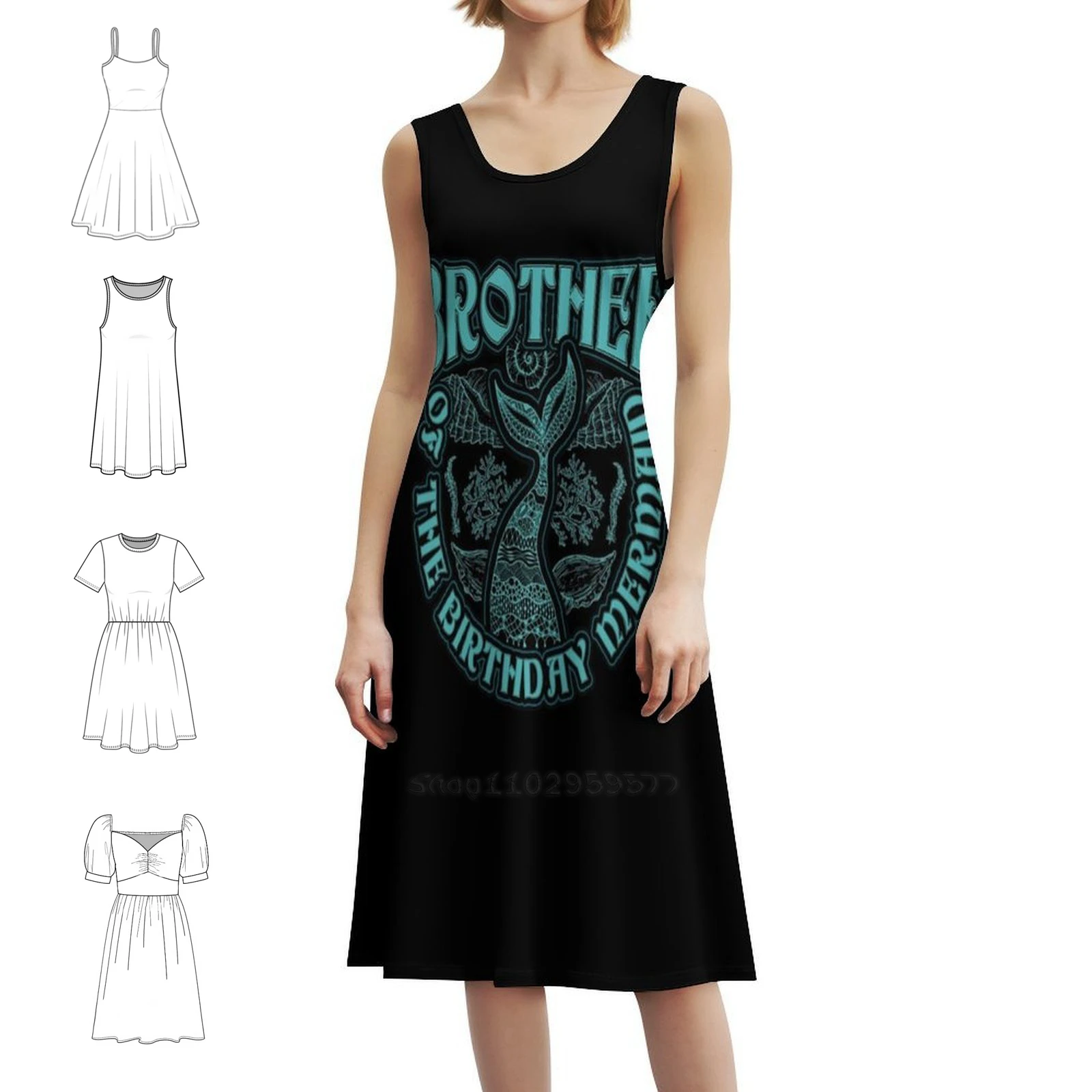 فستان حورية البحر من Brother Of The Birthday للسيدات على طراز الهيب هوب ملابس الشارع بطباعة جرافيك للحفلات والنوادي ملابس Brother of the Birthday Mermaid #1