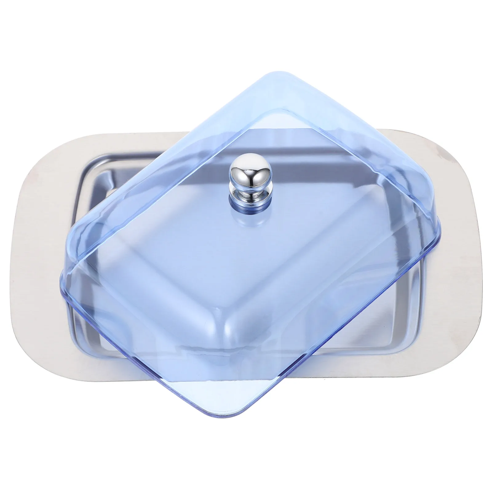 

Butter Box Stainless Cheese Container Steel Blue Lid Kitchen Tableware Butter Storage Holder Counter Top Storage
