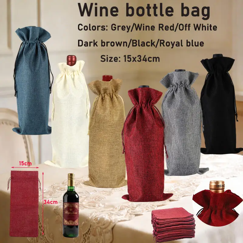 

10 шт. пакеты для бутылок красного вина, элегантные подарочные чехлы из мешковины для шампанского, упаковка для украшения свадебной вечеринки