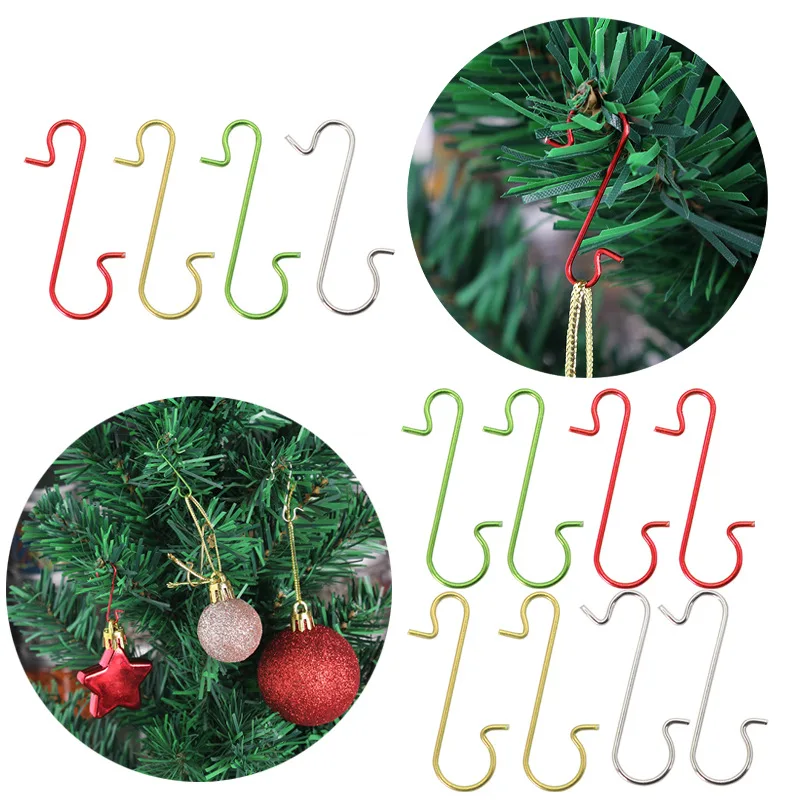 50Pcs Christmas Ornament Hooks Xmas Tree Decor Hanger Hook Stainless Steel S-Shaped Hook Birthday Party Supplies Home Accessory