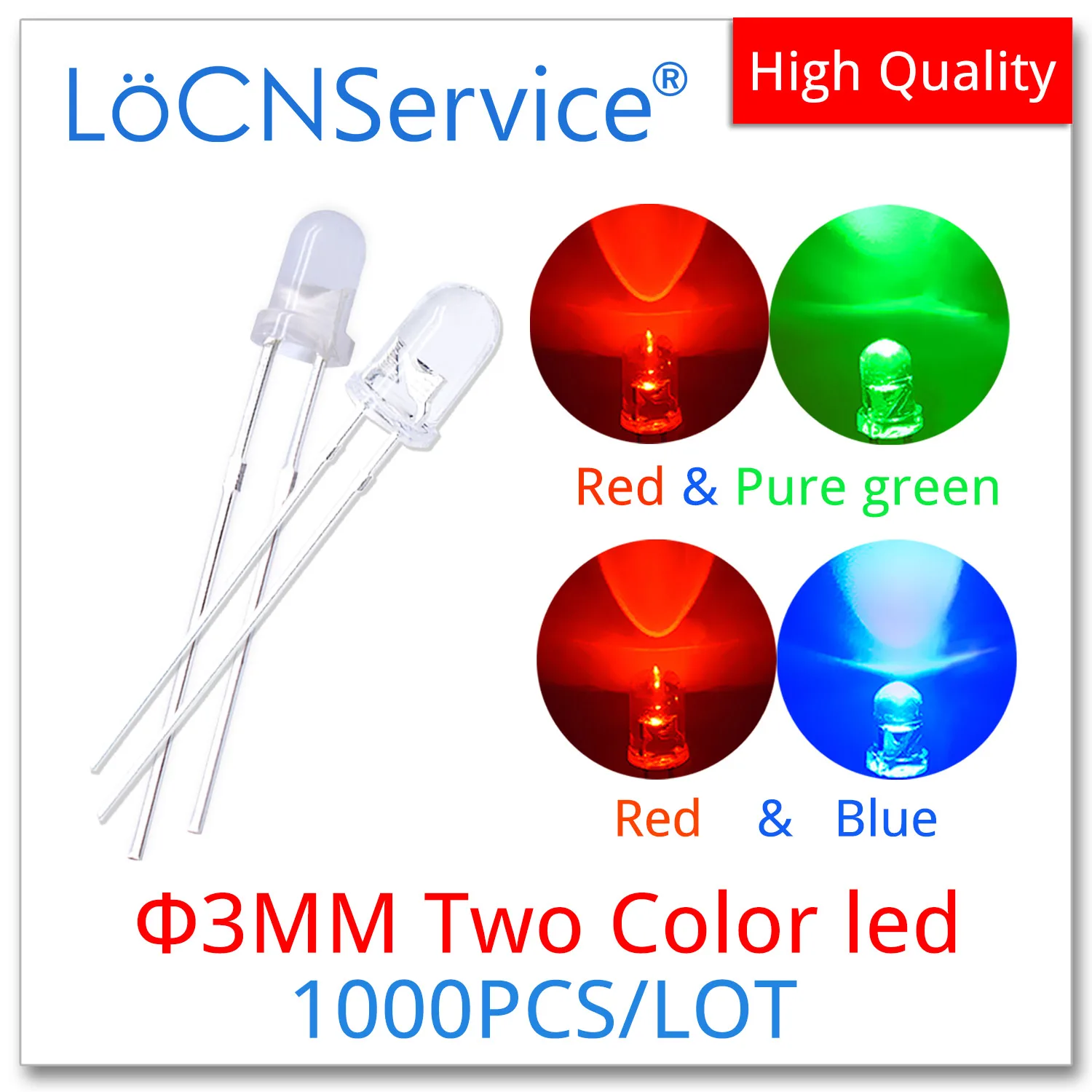 1000PCS 3mm F3 Two Color LED Red Green Blue DIP LED Transparent Diffused High quality bead light emitting diode Nonpolarity