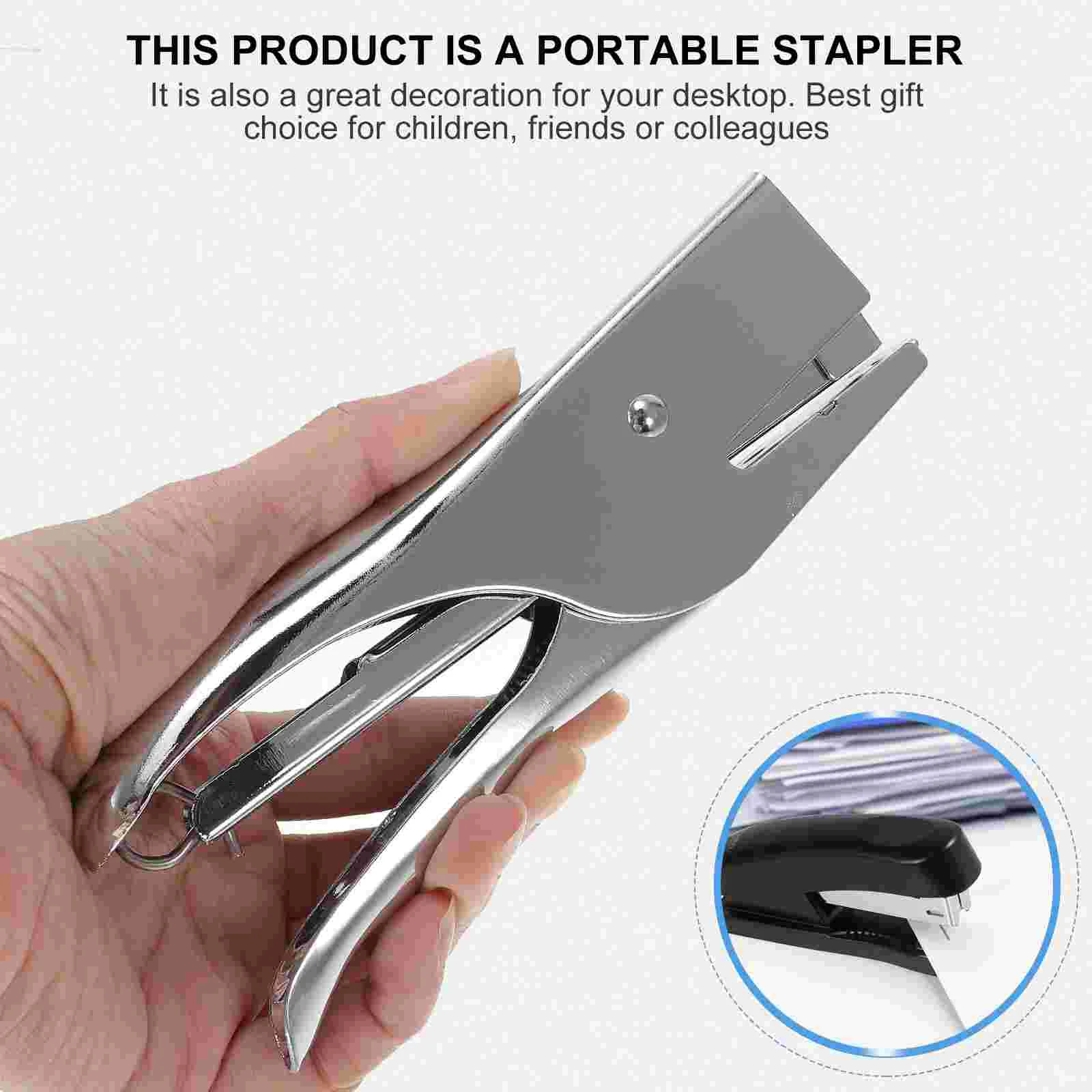 Plier Stapler Hand Grip Handheld Full Metal Heavy Duty Book Sewer Silver Student Child