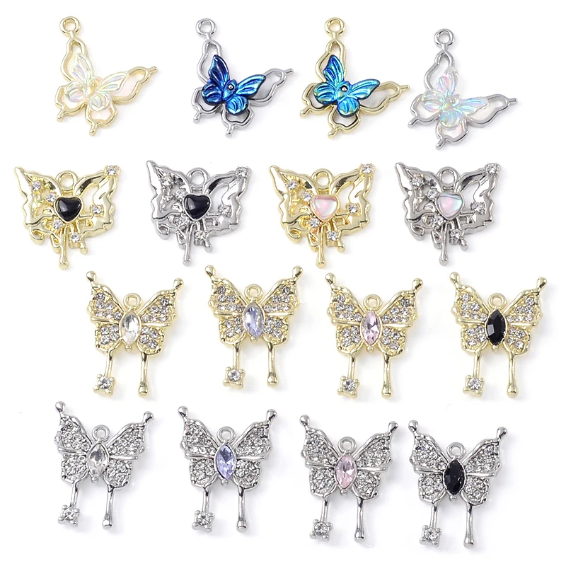 

WZNB 10Pcs Crystal Butterfly Chamrs Moth Insect Alloy Pendant for Jewelry Making Handmade Earrings Necklace Diy Accessories