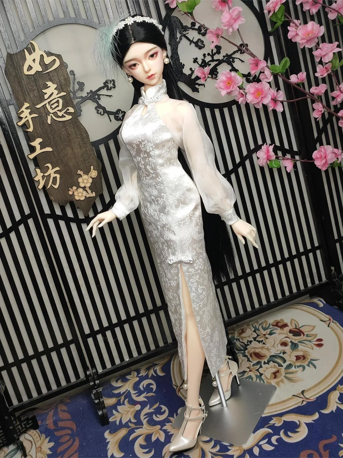 Clothes For Doll 1/3 BJD Skirt Chinese Style Cheongsam Dress Headdresss Accessories