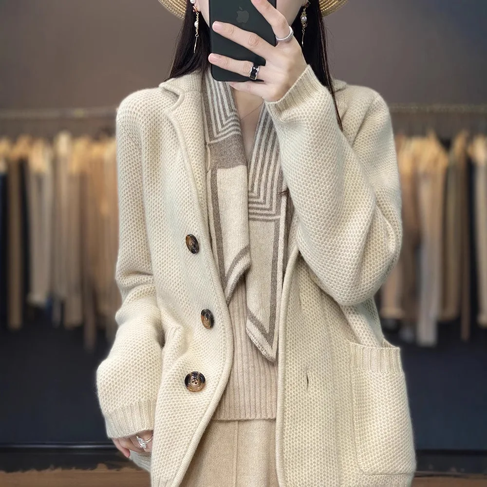 

Faionable Korean Sle Knitted Sweater Coat Women's Base Layer Open Cardigan High-End Feelings Trendy Suit Collar Design