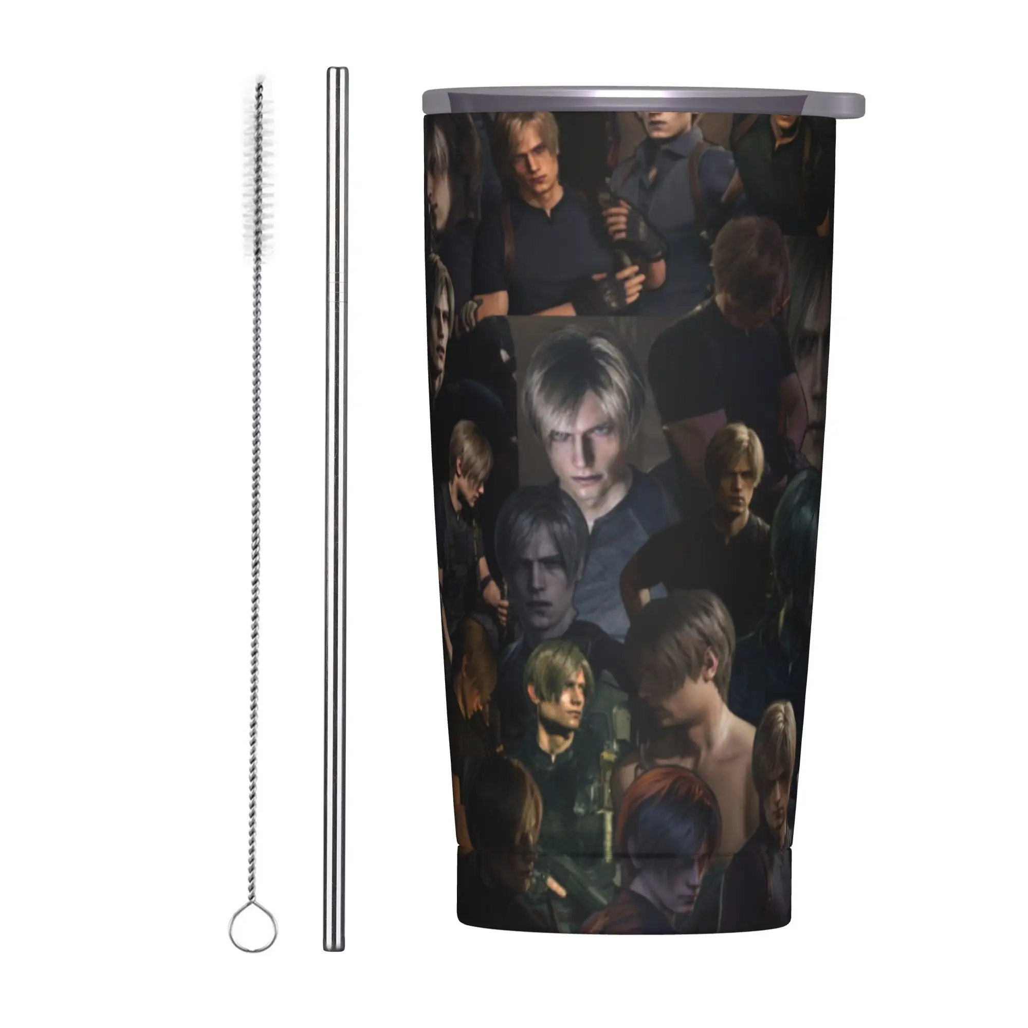 

Leon Keneddy Residents Evils Tumbler With Straw Stainless Steel Travel Mug Double Wall Vacuum Insulated for Cold Or Hot 20oz