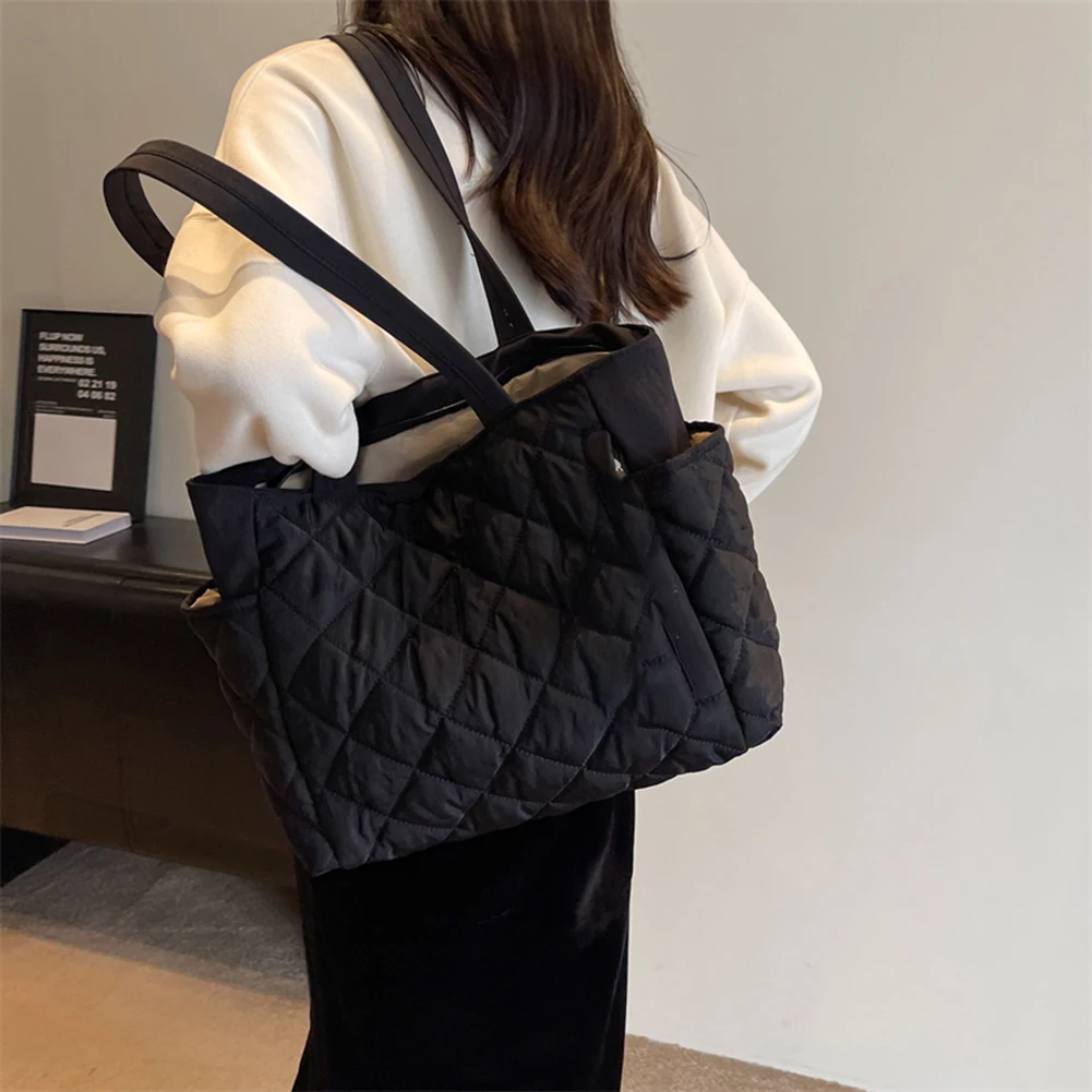 Women Padded Hobo Handbag Diamond Quilted Tote Bag Large Capacity Down Satchel Bag Padding Shoulder Bag Crossbody Sling Bag