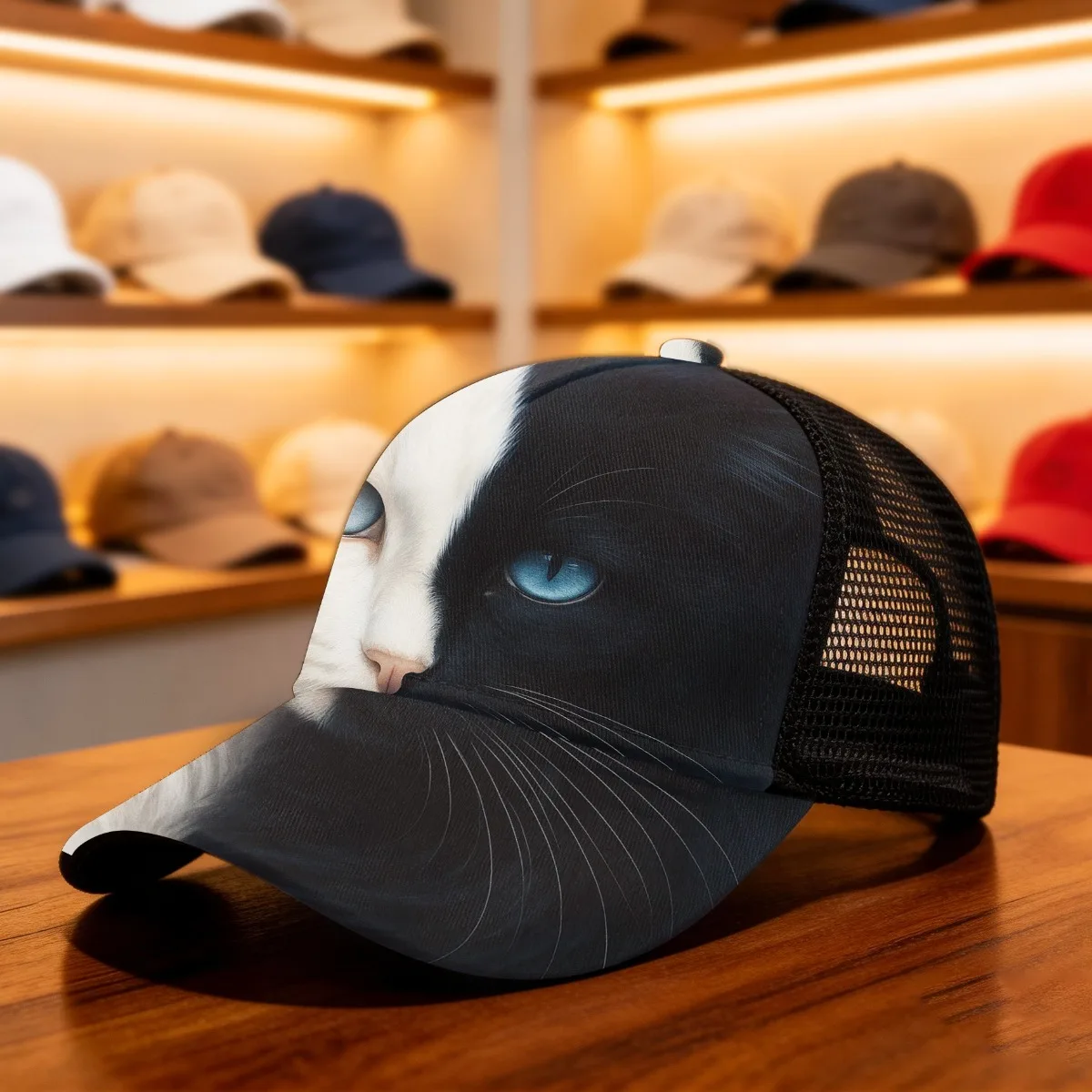 1pc Yin Yang Cat All-Season Baseball Cap Mesh Cap Snap Fastening Sunshade Hat for Casual Attire with a Durable Design