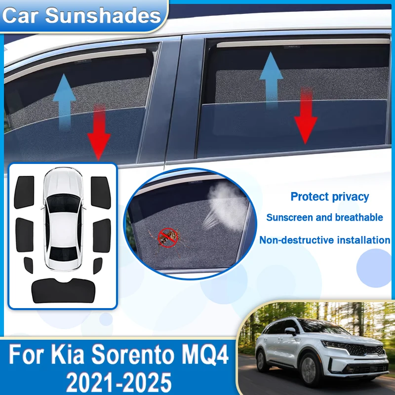 Auto Mesh Sunshade For Kia Sorento 2025 Accessories MQ4 MK4 2021 2022-2024 Sun Visors Window Sunshades Sun Shade Privacy Curtain