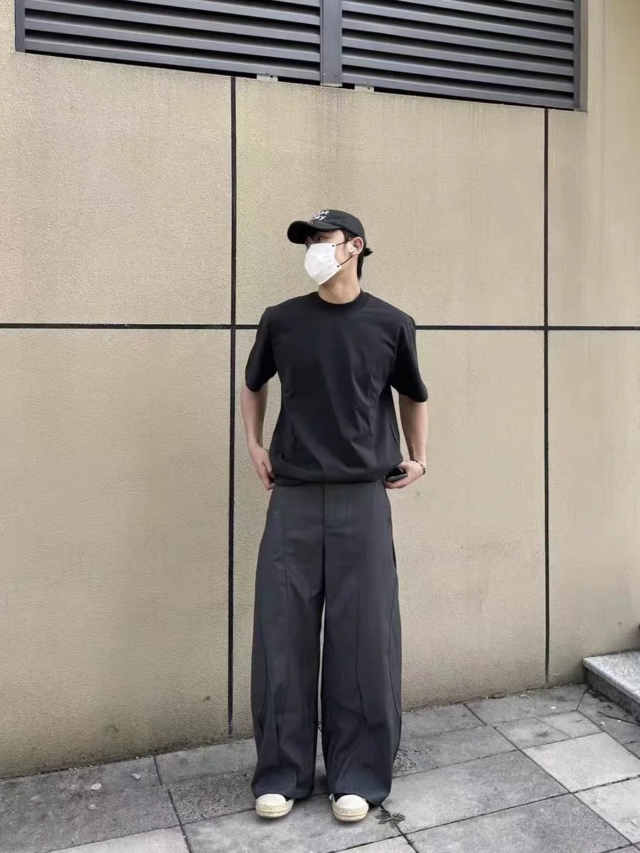 

Летние мужские широкие брюки, драпированные свободные повседневные брюки, дизайн ножа, повседневная мода, прямой крой, дышащие