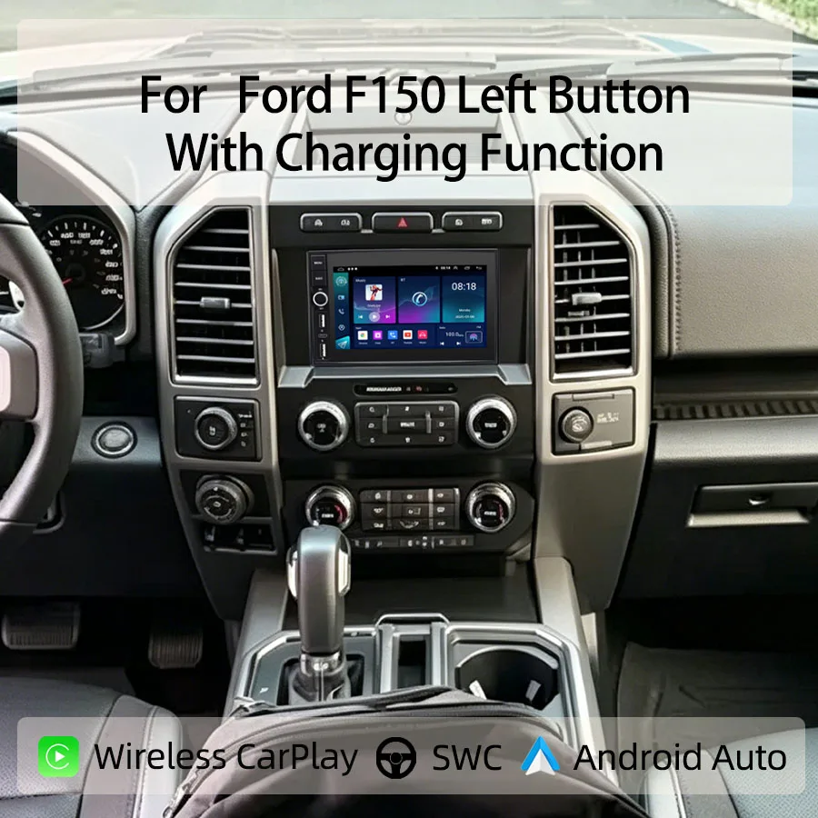 

7“Android Car Radio For Ford F150 Left Button With Charging Function CarPlay Android Auto GPS Nav Bluetooth Steering Control
