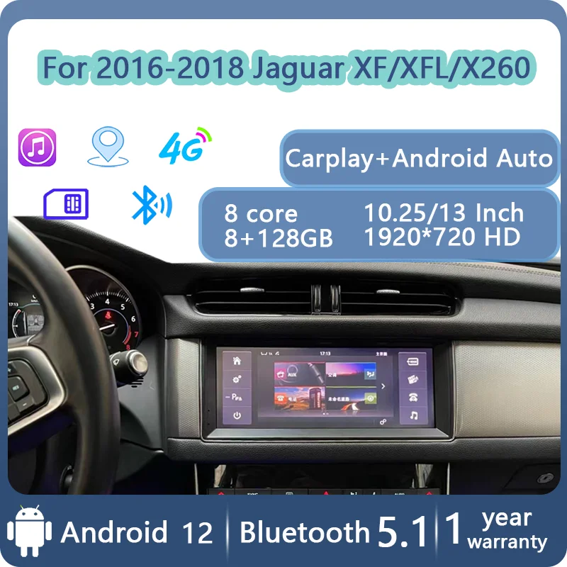 

10.25"/13"For Jaguar XF XFL X260 2016-2018 Android 12 GPS Radio Multimedia Player Wireless Carplay Auto 4G