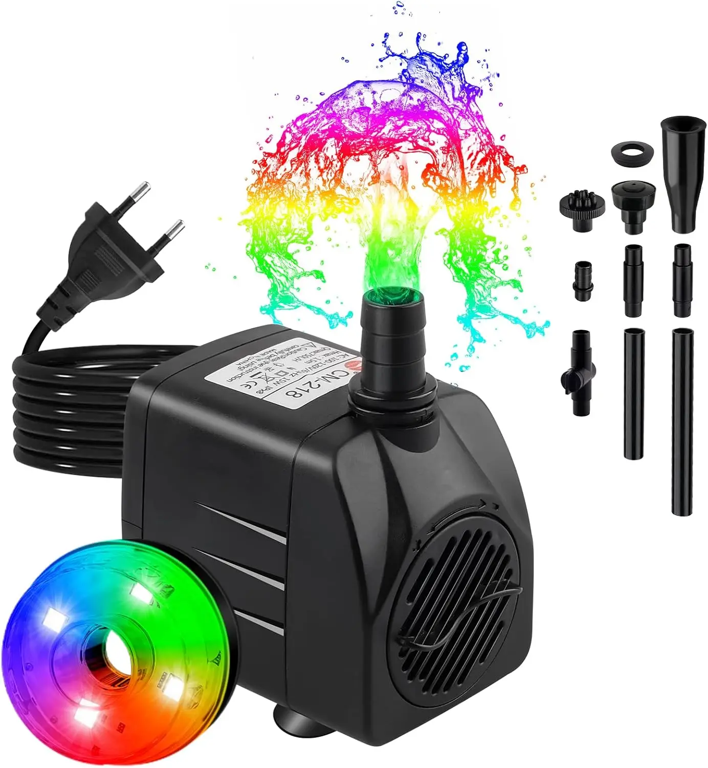 Submersible Water Pump with 3 Colorful LED Lights 800L/H Mini Pond Pump for Water Feature Aquarium Fish Tank Outdoor Fountain