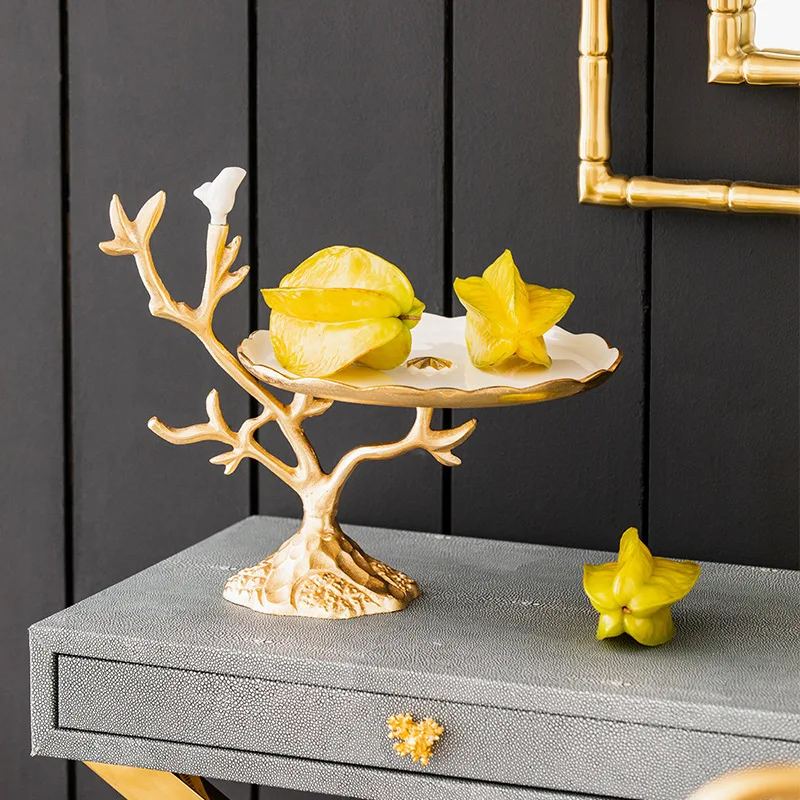 Nordic light luxury creative multi-layer grid snack plate household coffee table living room enamel fruit plate ornament