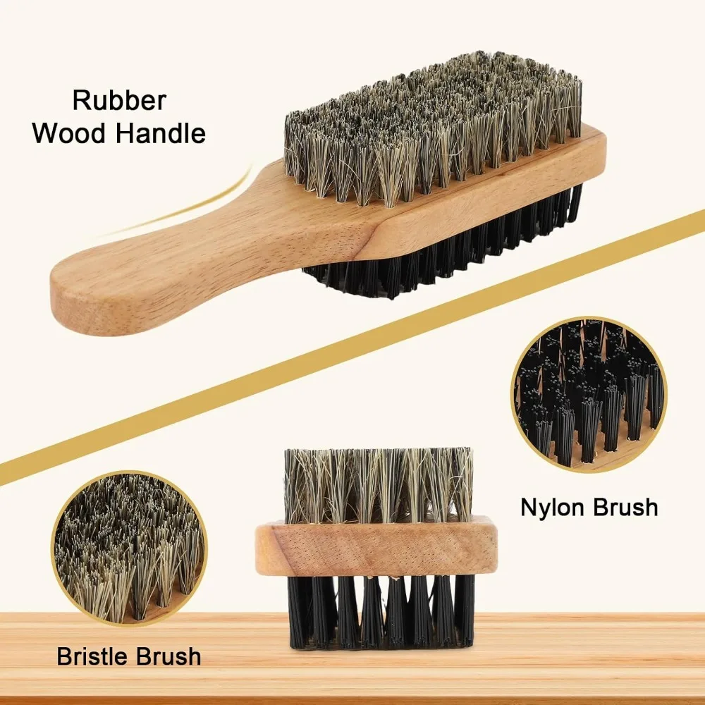 Brown Double Sided Beard Brush Nylon Side Rubber Wood Handle Beard Grooming Tool Detangling Ergonomic Handle Mustache Brush