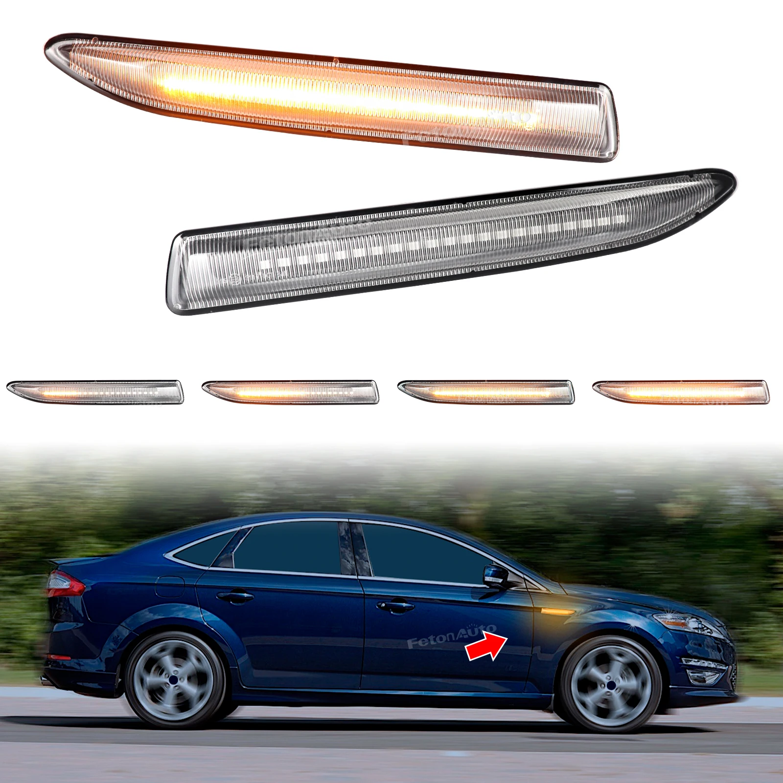 2pcs LED Dynamic Turn Signal Flowing Side Marker Repeater Indicator Light For Ford Mondeo Mk4 Hatchback Saloon Estate (BA7)