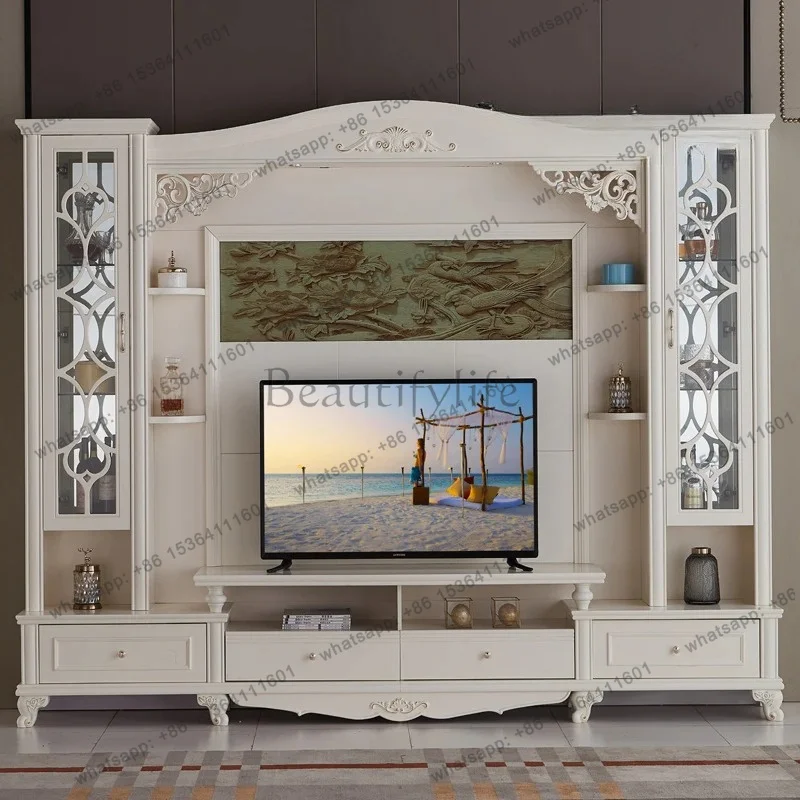 zj  TV combination wall cabinet overall TV wall cabinet TV background living room video cabinet white