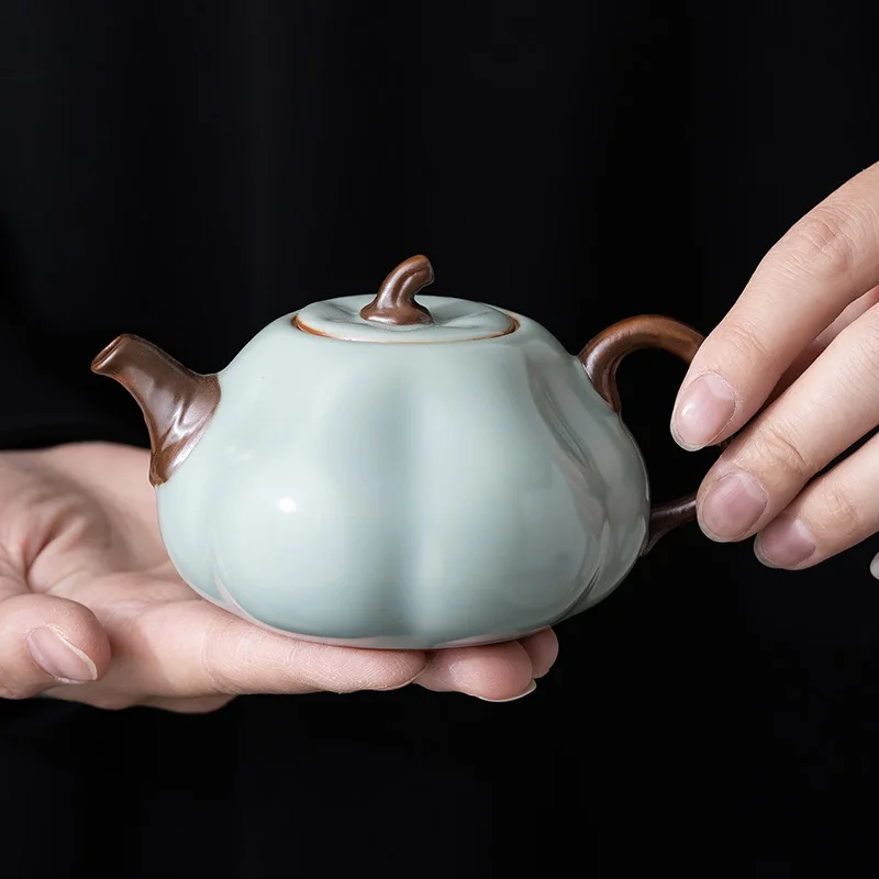 

Чайник из селадоновой керамики в форме тыквы, ручной работы, в стиле Юйсин, большой, для китайской церемонии Гунфу, для заваривания чая