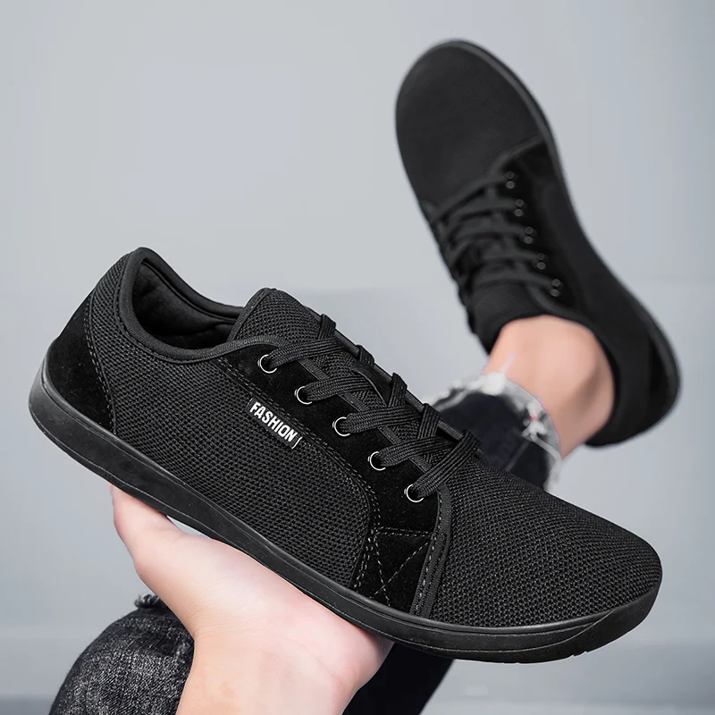 Wide Toe Barefoot Business Shoes Women Men Sneakers Outdoor Walking Shoes Mesh Lace Up Low Top Non-leather Casual Shoes EU 37-47