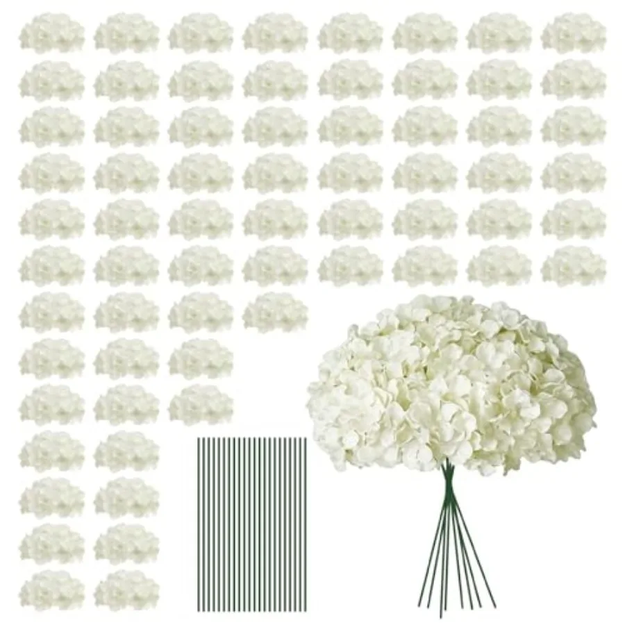 

100 PCS White Hydrangea Artificial Flowers, Faux Hydrangea Flowers, Fake Hydrangeas, Silk Hydrangea Flowers with Stems, White A