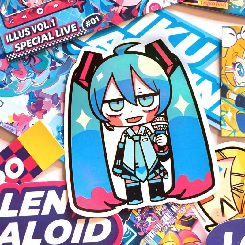 34pcs Hatsune Miku Kagamine Gemini Laser Waterproof Suitcase Two-dimensional Miku Anime Peripheral Pvc High Quality Stickers