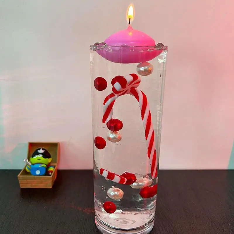 Christmas Vase Filler White And Red Candy Cane Pearl Water Gels Beads Floating Candles For Home Christmas Party Table Decor