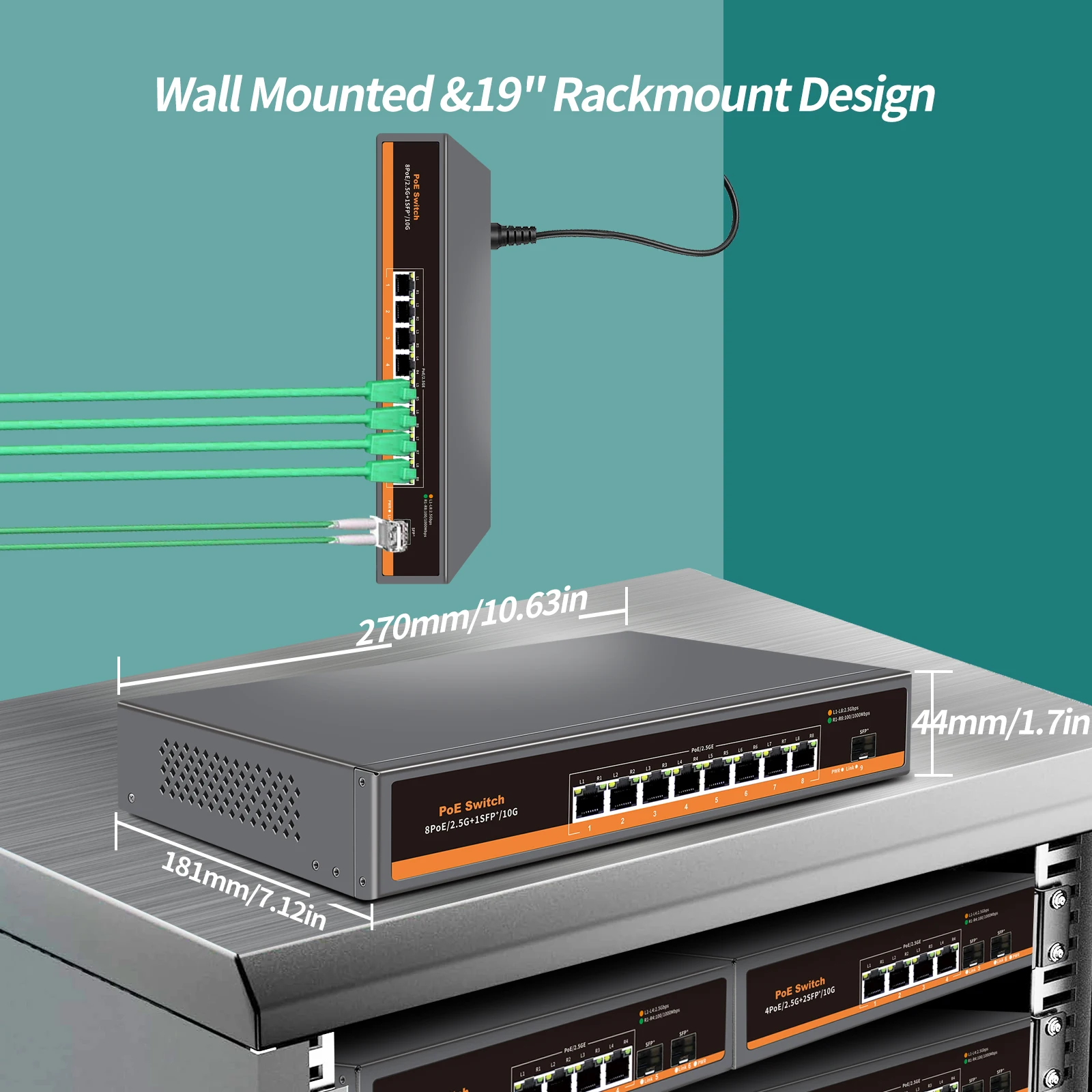 Imagem -04 - Gadinan-poe Switch para Câmera Poe Sfp Rede Metal Switcher Telefone Voip Vigilância Poe Port Base-t 1x10g 2.5g 120w